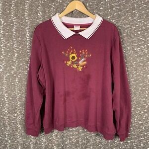 Vintage‎ Adrian Delafield Collared Sweatshirt Embroidered Flowers Women's XX